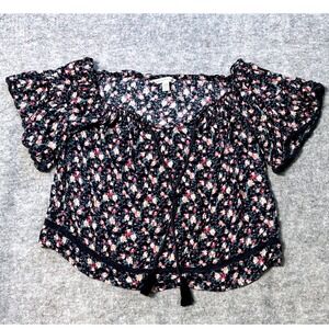 American Eagle Outfitters‎ Womens XS Floral Wrap Top Cropped Ruffle Trim Boho